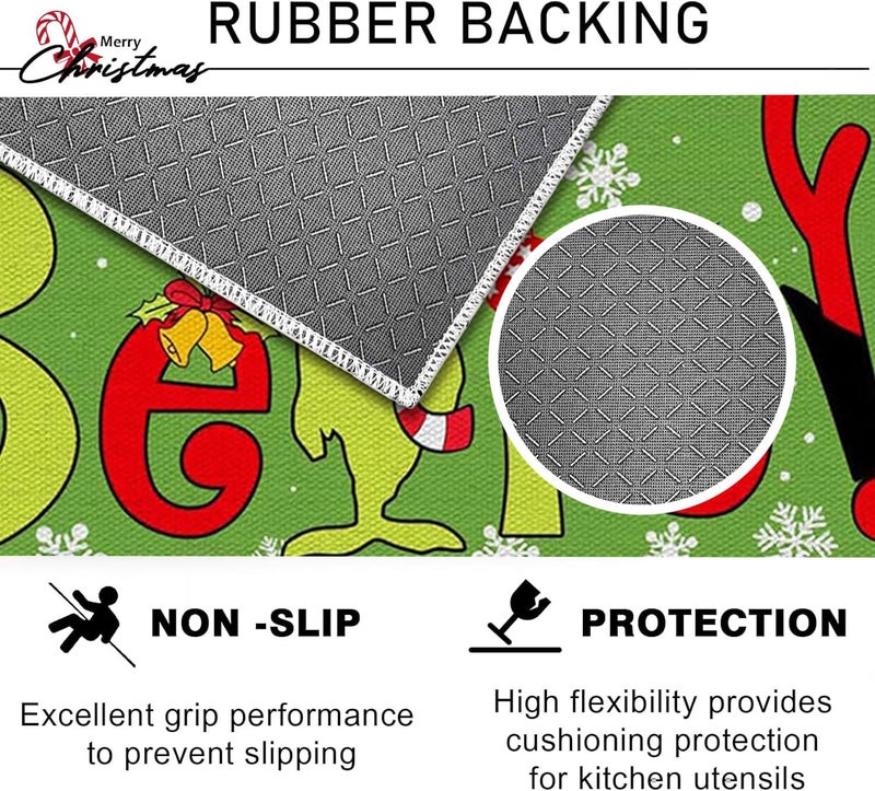 WDEHPBZ Christmas Kitchen Rugs Set 2-Piece, Kitchen Rugs Non Slip Washable Rugs with Holiday Designs for Kitchen Door and Sink Area, 17x47 & 17x29 Inch (Green) - Image 4